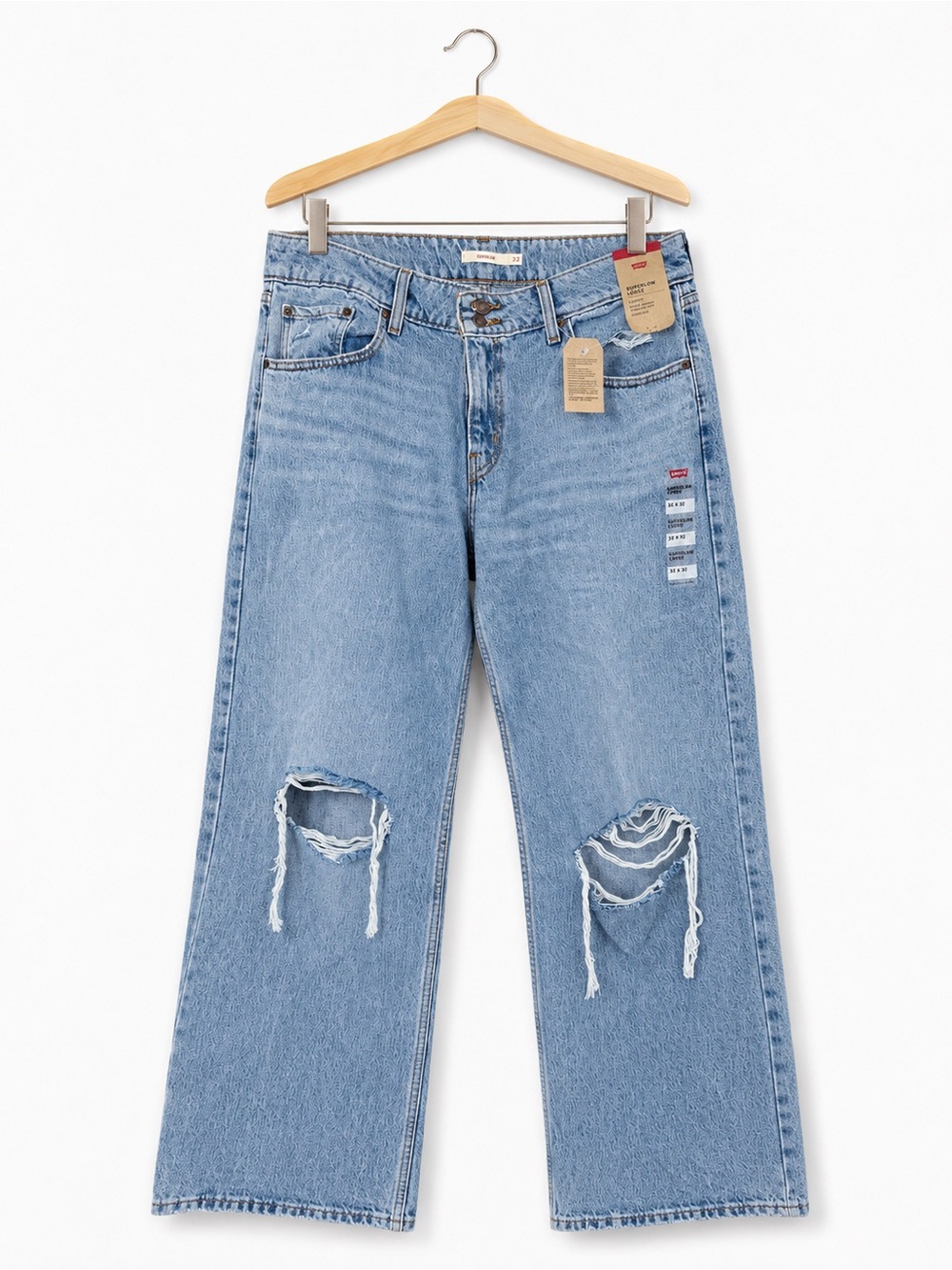 Levi’s SuperLow Loose Jeans Womens 32 Light Wash Distressed Ripped Denim Pants